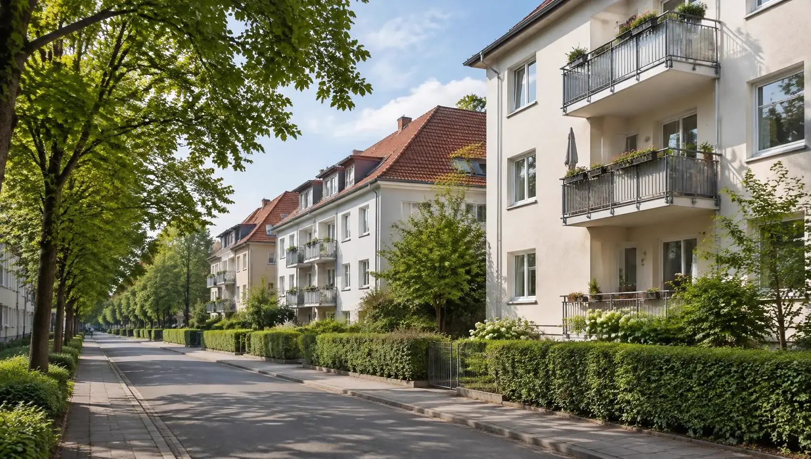 Wohnstraße mit Mehrfamilienhäusern